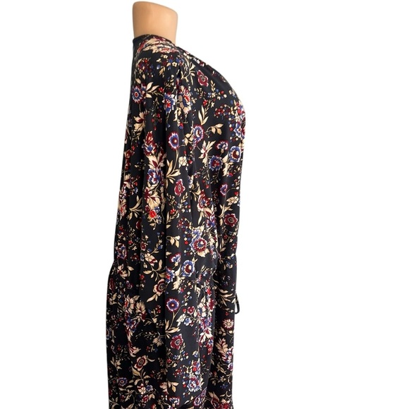 Lane Bryant Floral Blue Long Sleeve Ruched Dress - Picture 3 of 8